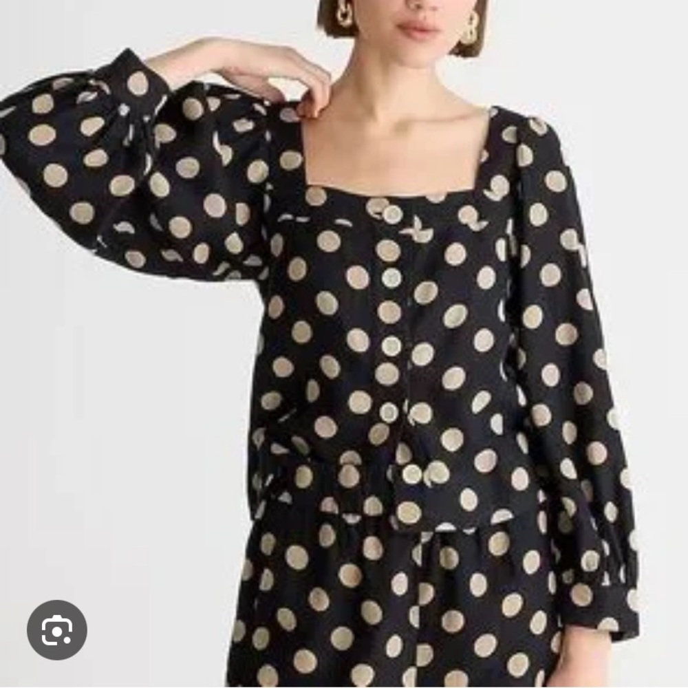 NWT J Crew Square Neck Polka Dot Linen Blouse - Picture 2 of 6
